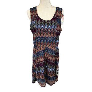 Desigual Womens Multicolor Sleeveless Chevron-Pattern Tunic Dress XL